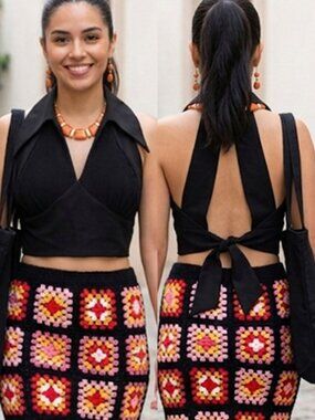 Vintage black halter top with sexy back straps